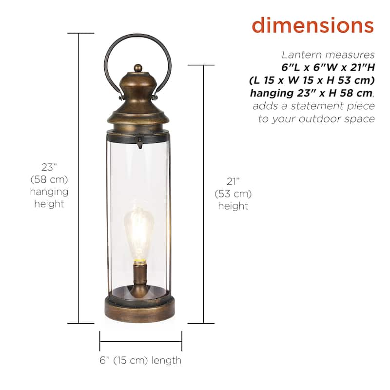 Gold Metal and Glass Lantern with Warm White LED- Large