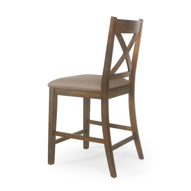Roomfitters Upholstered Wood Counter Stools with X-Back Design, Comfortable Bar-Height Kitchen Chairs (Set of 2)