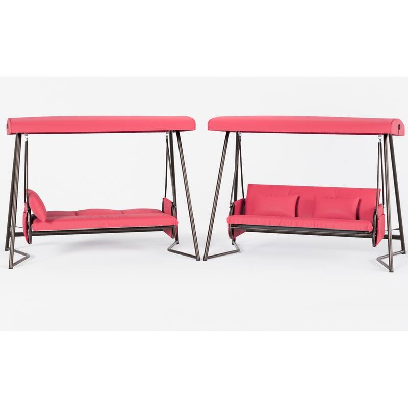 Metal Frame Swing Chair Convert Swing Bed with Adjustable Canopy Outdoor Patio Hanging Chair Hammock Chairs, 3-Seater