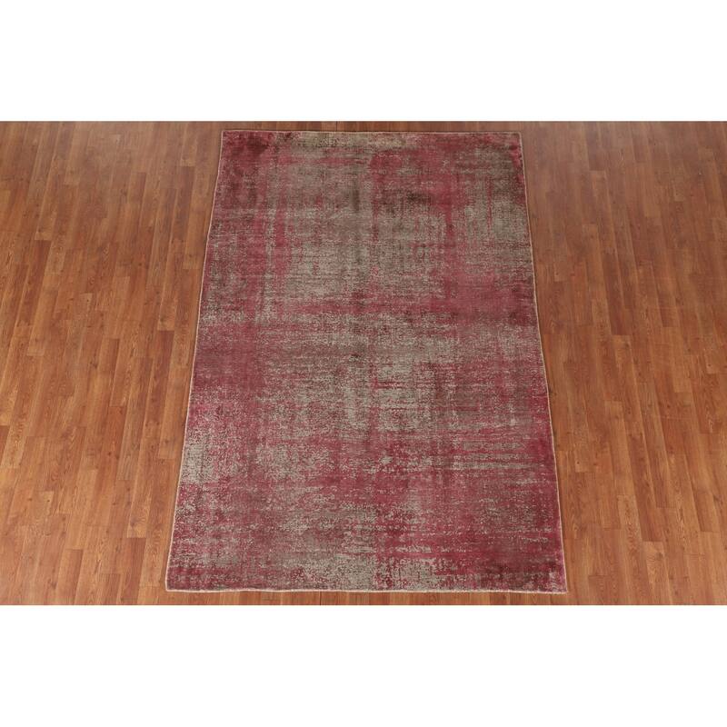 All-Over Pink Abstract Modern Area Rug Handmade Wool Carpet - 5'6" x 8'1"