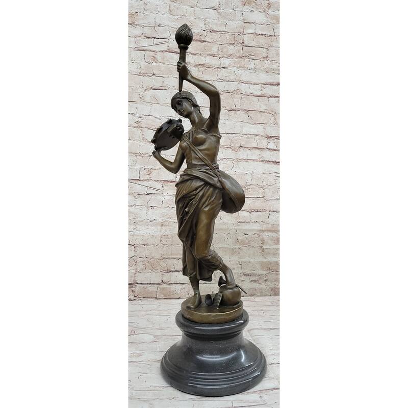 Vintage Bronze Br Hot Cast Sculpture Of A Young Girl Playing Tambourine By Milo