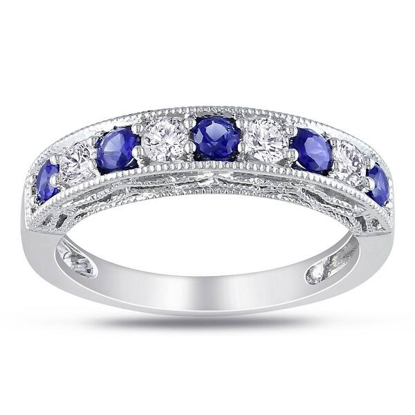 slide 1 of 16, Miadora Sterling Silver White Sapphire and Gemstone Stackable Anniversary Ring