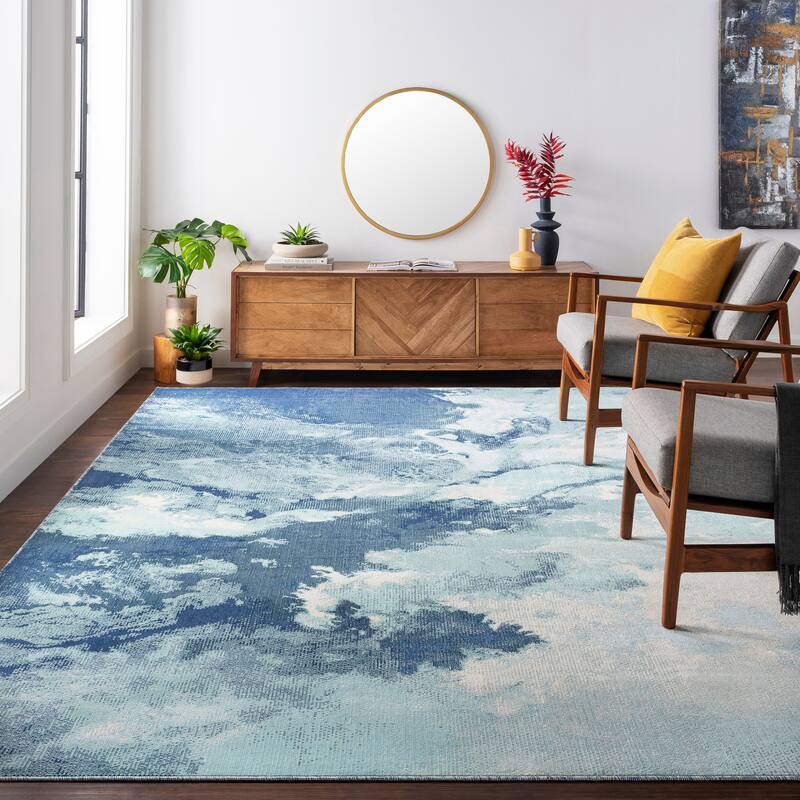Livabliss Terra Indoor/Outdoor Modern Abstract Area Rug - 6'11" x 9' - Dark Blue