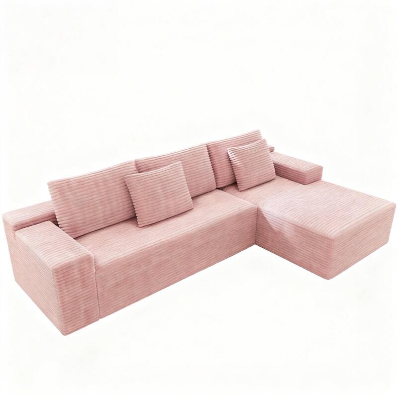 Modern L-Shaped Corner Couch, Corduroy Modular Sectional Sofa Set, Upholstered Boneless Sleeper Sofa with Chaise