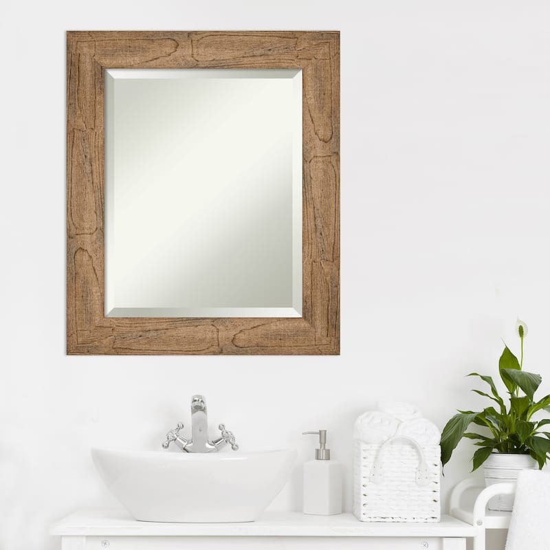 Beveled Wood Bathroom Wall Mirror - Owl Brown Frame