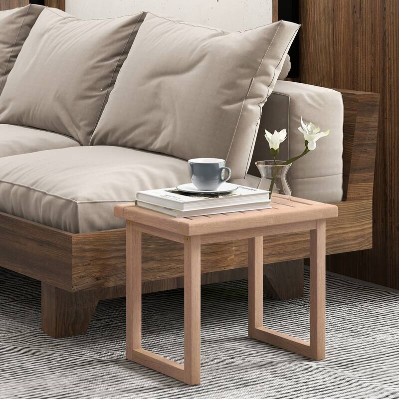 Gymax 19'' Indonesia Teak Wood Shower Bench 2-Tier Waterproof Bath Spa