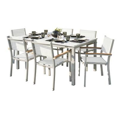 Oxford Garden Travira 7-Piece Dining Set with 63-in x 40-in Lite-Core Ash Table - Tekwood Natural, Natural Sling