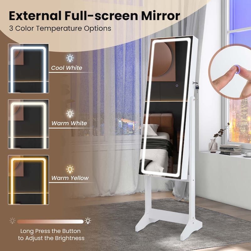 Costway LED Mirror Jewelry Cabinet Organizer Armoire Standing with - See Details