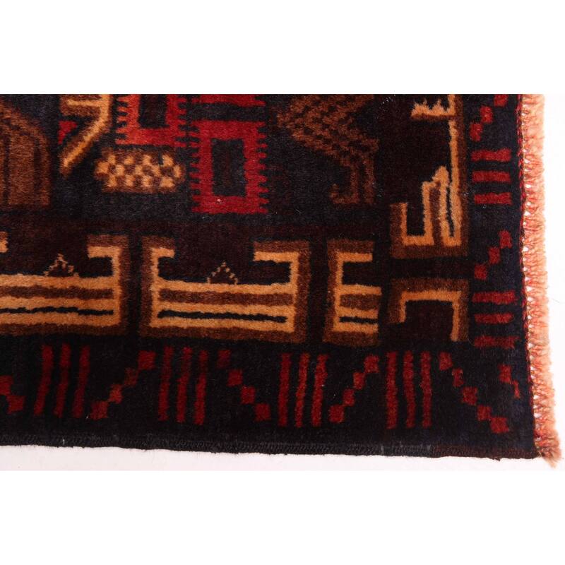 ECARPETGALLERY Hand-knotted Teimani Dark Navy, Dark Red Wool Rug - 3'11 x 7'8