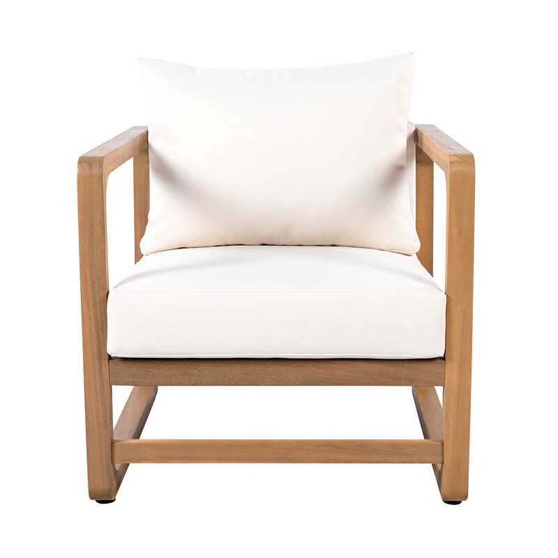 Christopher Knight Home - Solara Modern Outdoor Wooden Lounge Chair with White Cushion and Side Table