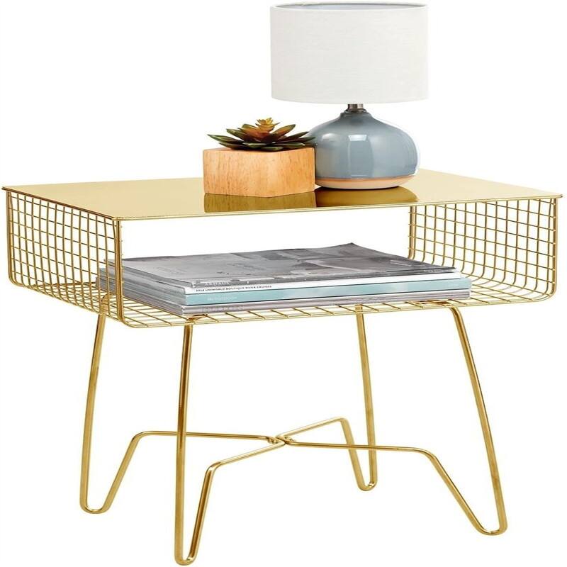 Steel Side Table Nightstand with Storage - 12.75"D x 17.4"W x 22.8"H