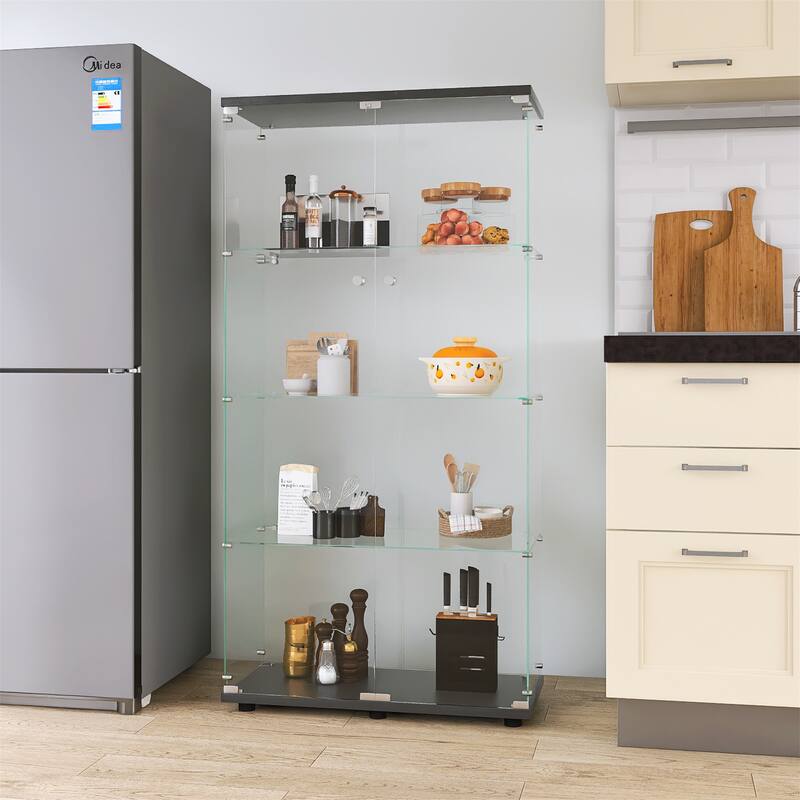 Two-door Glass Display Cabinet 4 Shelves with Door