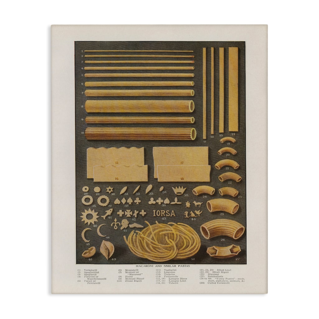 Stupell Various Pasta Shapes Vintage Canvas Wall Art Design By Phillipa Katz