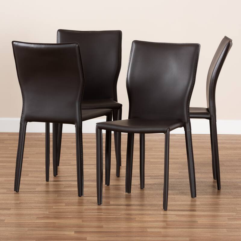 Modern Faux Leather Dining Chairs - 4 Piece Set - Dark Brown Upholstered Accent Chairs - 34.3" Height - 34.3