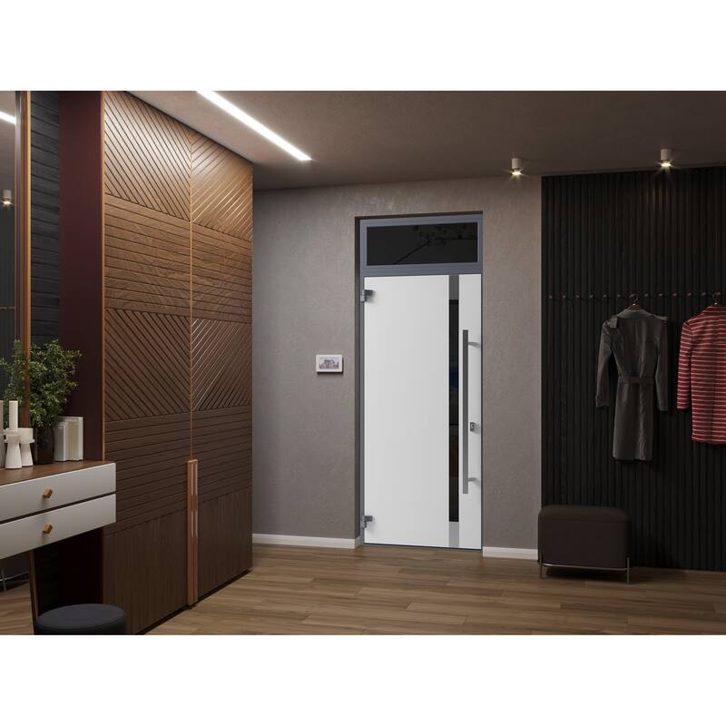 Front Exterior Prehung Steel Door Ronex 1011 Grey Stainless Inserts Entry Metal Painted W36xH80 Left hand Inswing