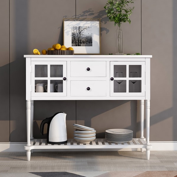 White console store table with baskets