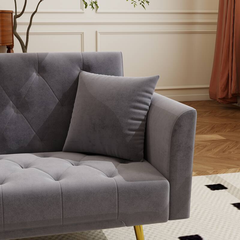 Convertible Sleeper Sofa Bed, Foldable Velvet Loveseat with Adjustable Backrest and Metal Legs, Cloud Chaise Lounge Couch