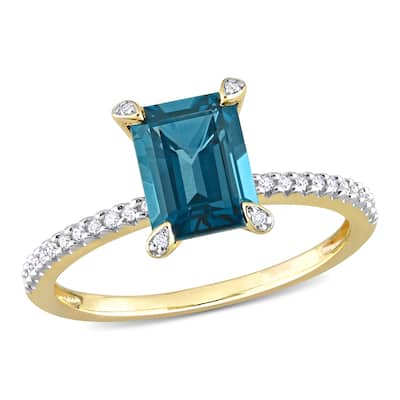 Miadora 2ct TGW London Blue Topaz and 1/10ct TDW Diamond Octagonal Ring in 14k Yellow Gold