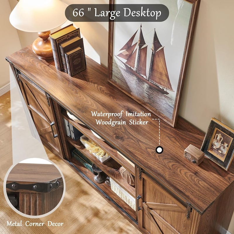32" Tall Farmhouse TV Stand for 80" TV, Wood Entertainment Center