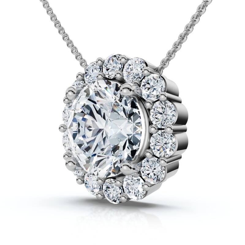 Certified 3 1/2Ct Halo Diamond Pendant Lab Grown Gold Women's Necklace