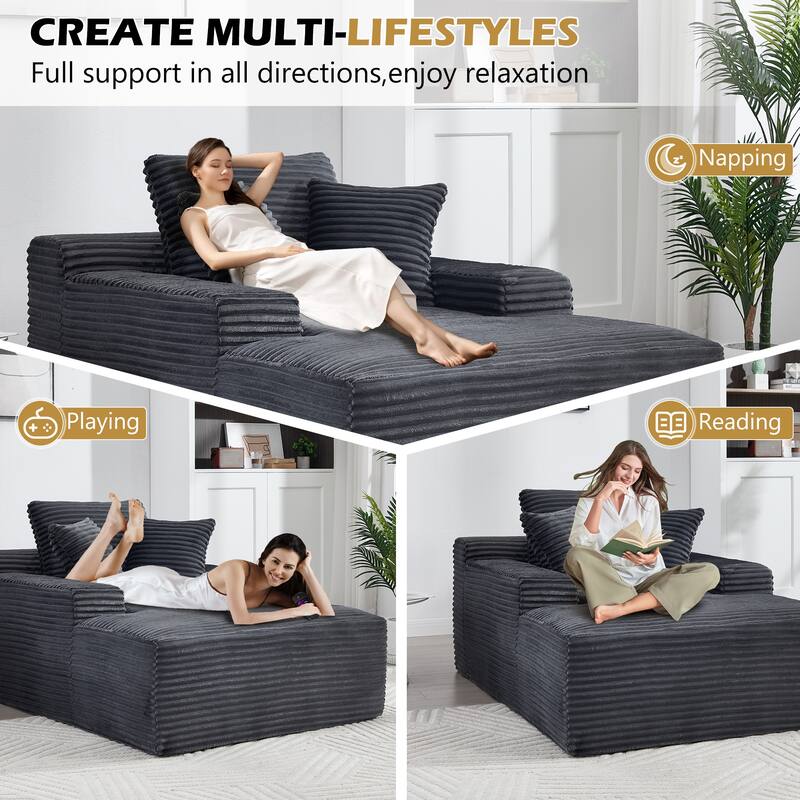 Anmytek Convertible Boneless Corduroy Sofa Bed - Oversized Deep Seat Sleeper Lounge
