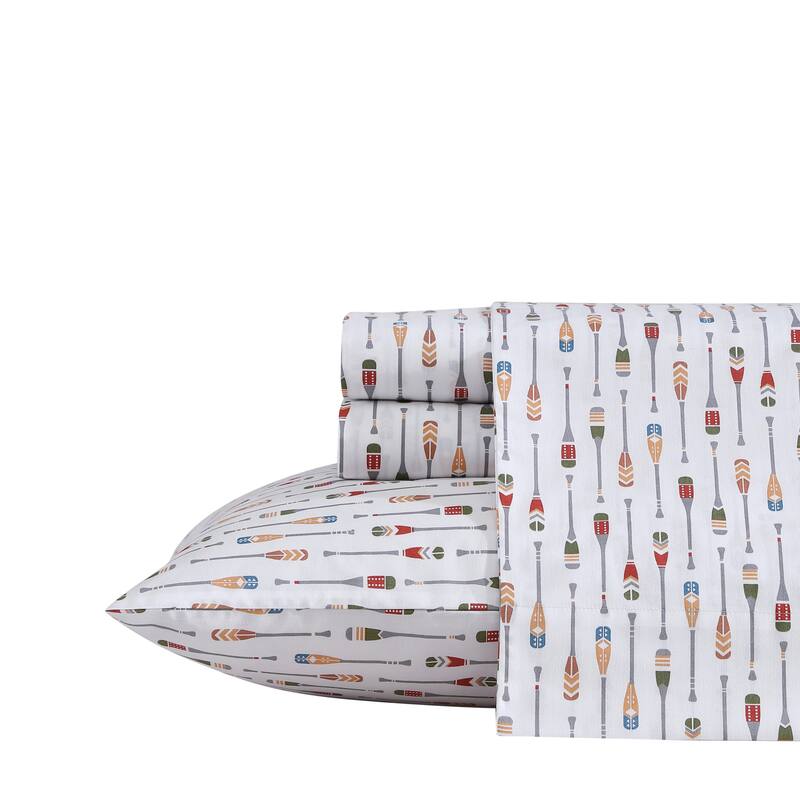 Eddie Bauer Printed Cotton Percale Deep Pocket Sheet Set - King - Canoe Lake Paddle