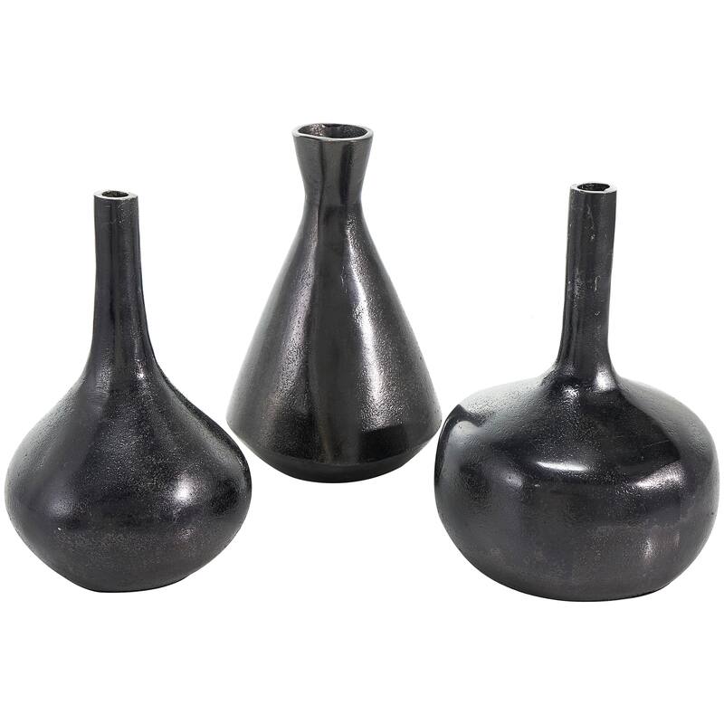CosmoLiving by Cosmopolitan Gold, Silver or Black Aluminum Metal Vase with Varying Shapes (Set of 3)