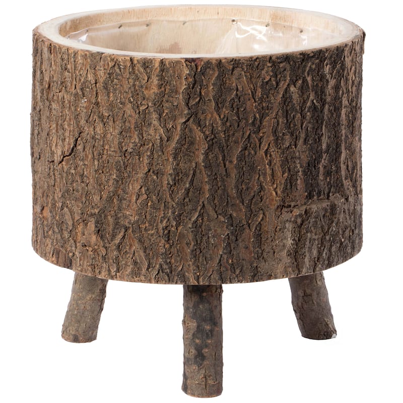 Wooden Stump Tree Log with Bark Planter Pot with Small Tree Branch Legs