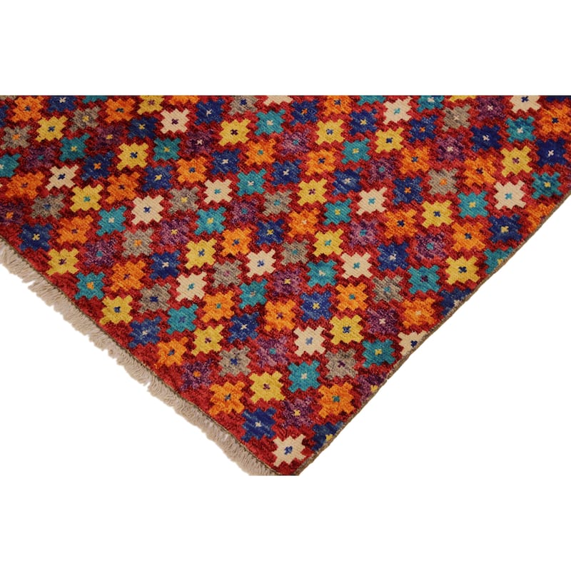 Contemporary Balochi Riley Red/Orange Hand Knotted Wool Rug - 5'1'' x 6'7''