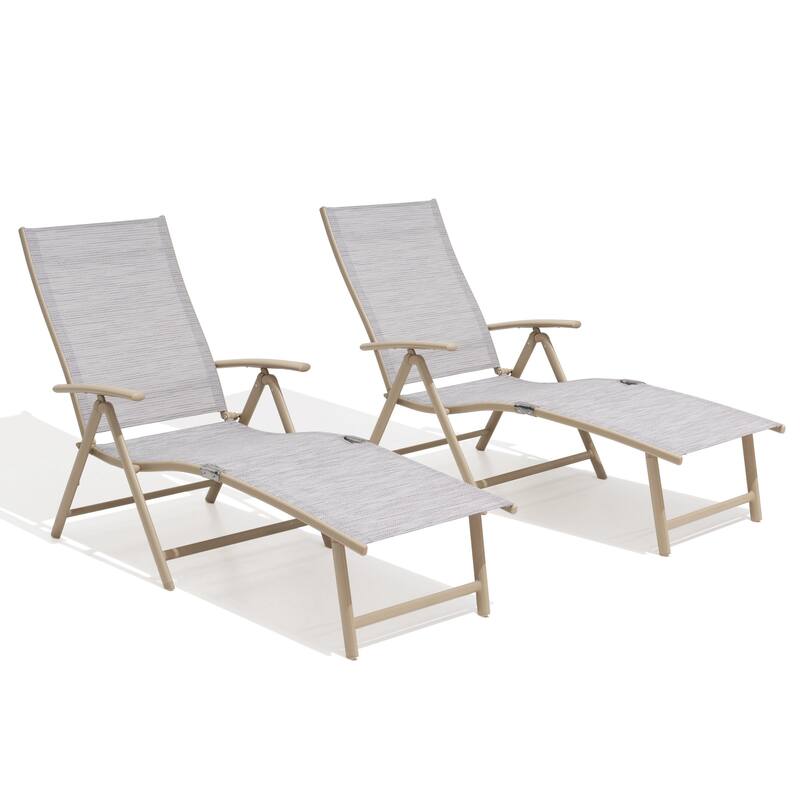 Outdoor Aluminum Folding Recliner Adjustable Chaise Lounge Chairs - See Picture