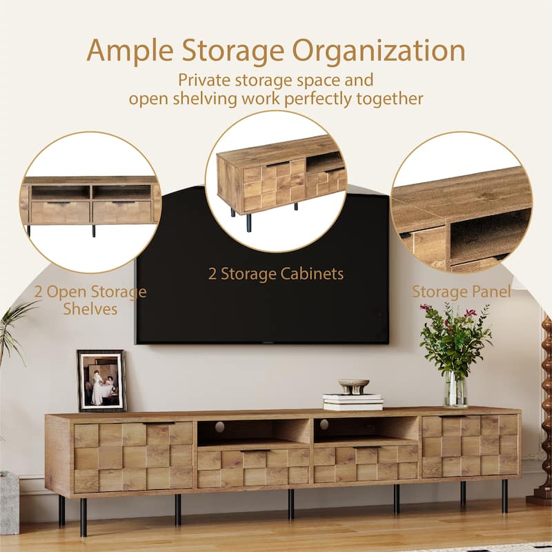 Mid Century Modern 78.7'' TV Stand for TVs up to 85", Entertainment Console with Storage, 2 Drawers & Cabinets