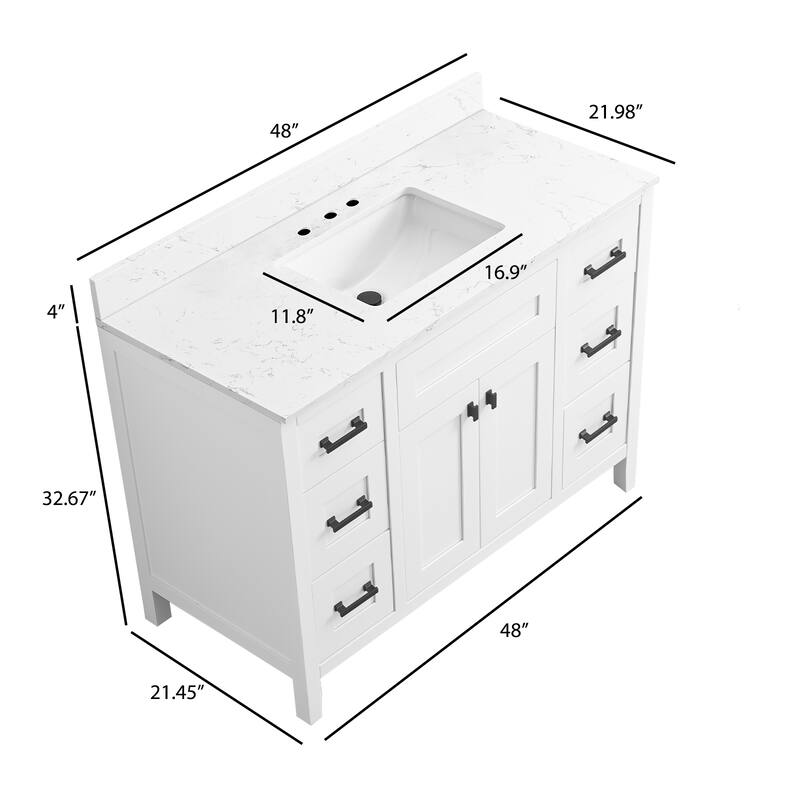 Nephelily 48 inch Bathoom Vanity With Quartz Top, Easy-to-Install