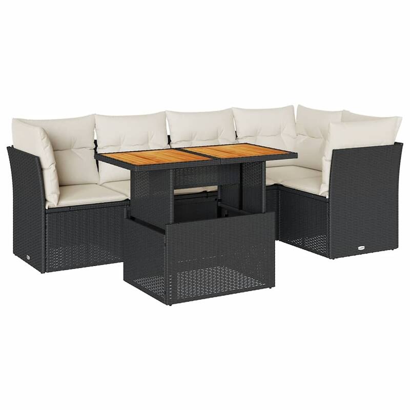 vidaXL Patio Sofa Set with Cushions Table and Sofas Outdoor 6 Piece Poly Rattan - 21.7 x 39.4 x 28.7