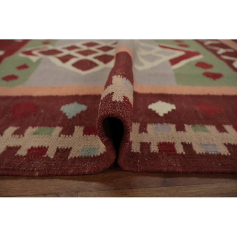 Hand Woven Oriental 100% Wool Carpet Southwestern Tribal Multi-Colored Kilim Runner Rug - 9' 10'' X 3' 4''