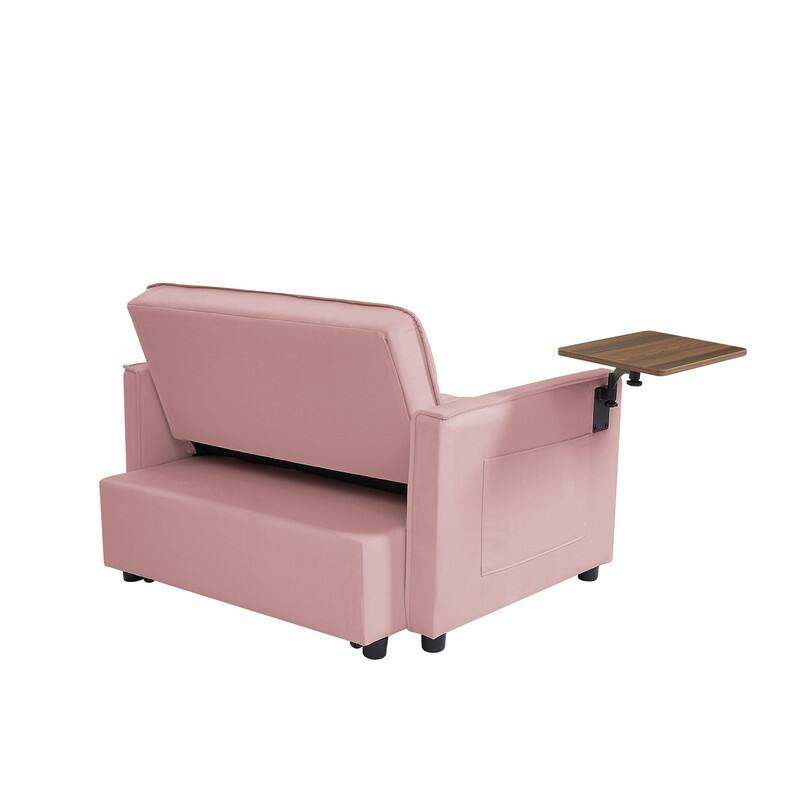 Modern Style Velvet Upholstered Sleeper Sofa with Table Board