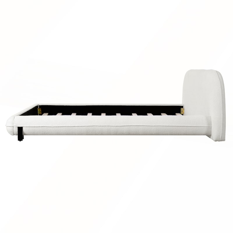 Upholstered Platform Bed with Curve-Shaped Design and Thick Headboard