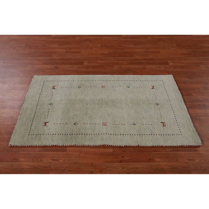 Hand Knotted Oriental 100% Wool Carpet Tribal Animal Pictorial Green Gabbeh Area Rug - 4' 11'' X 2' 9''