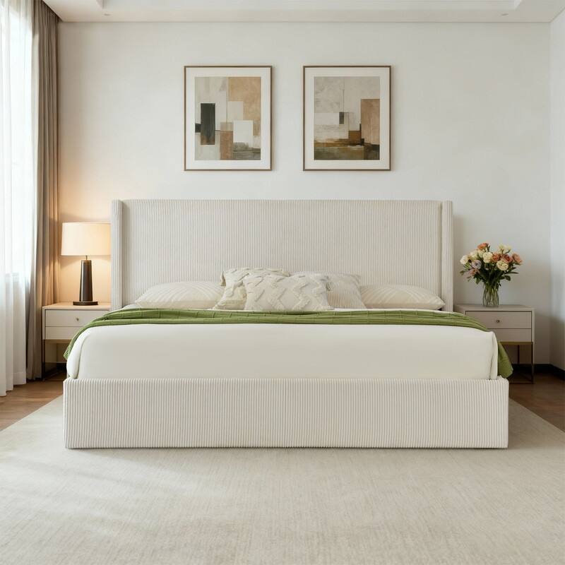 Lift Up Storage Platform Bed with Minimalist Headboard