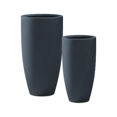 Kante 31.4" and 23.6"H Weathered Finish Concrete Tall Planters (Set of 2), Large Outdoor Indoor