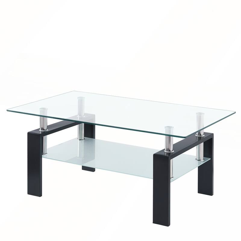 2-Layers Tempered Clear Glass Coffee Table