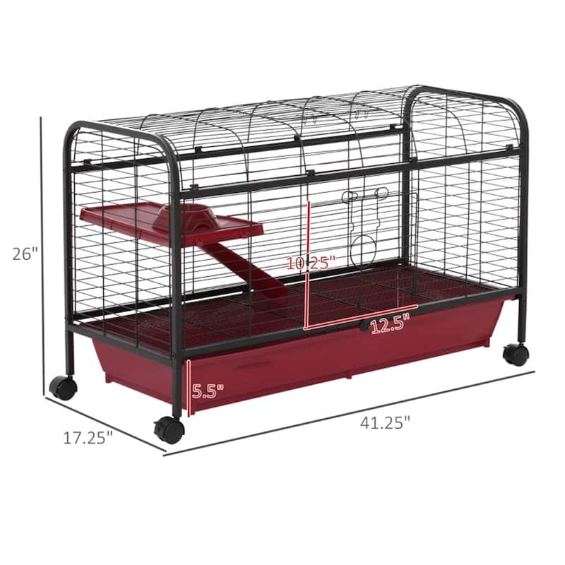 Red-Black Small Pet Cage with Powder Coated Tube Steel Finish and Stand - 41.5" L x 17.25" W x 26"H