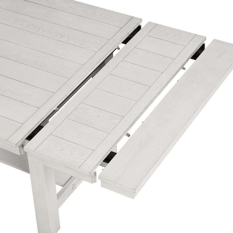 Furniture of America Hesnly Farmhouse Rustic White Oak Wood 84-inch Extendable Dining Table