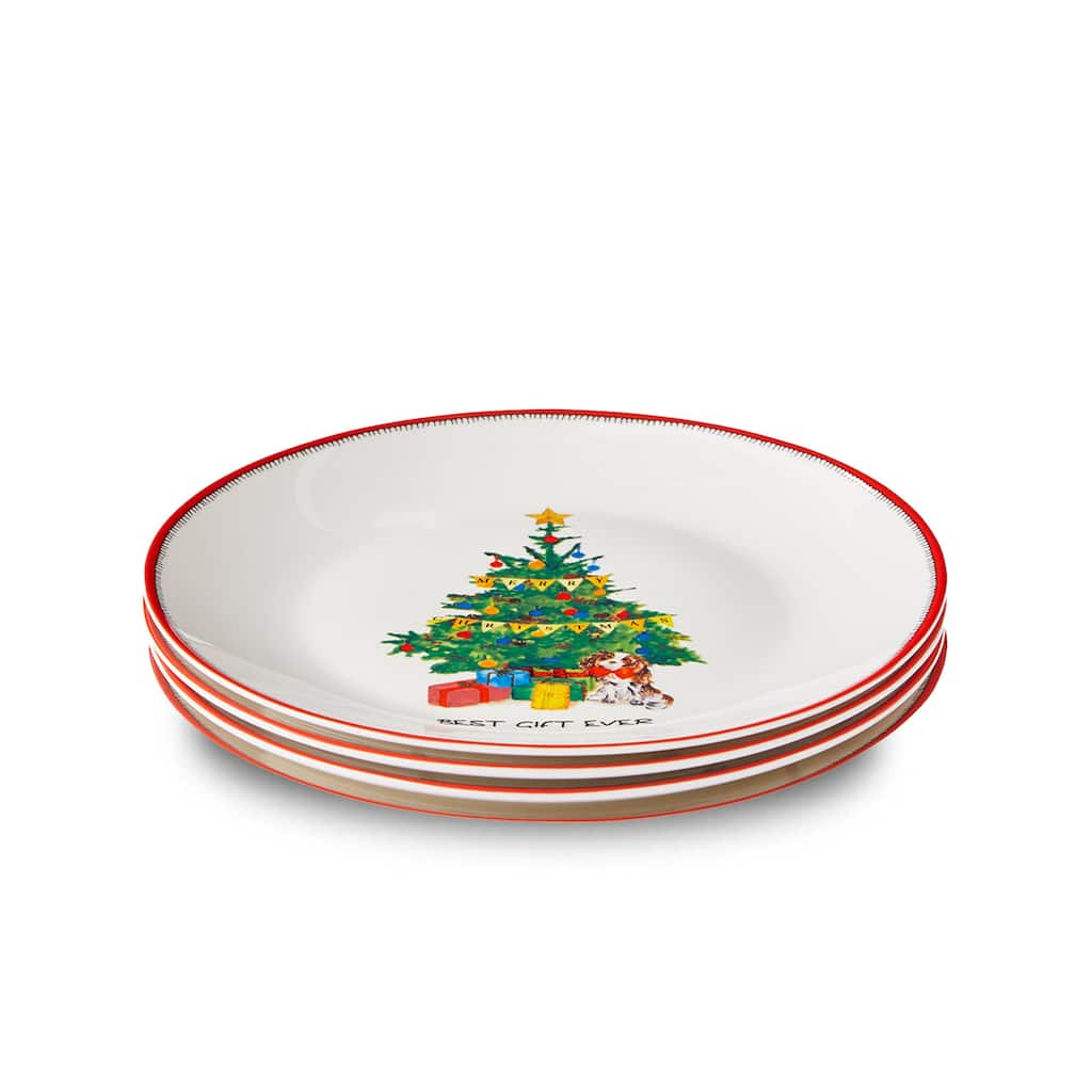 Spode Set of 4 Kit Kemp Doodles Christmas Cake Plates - 6-Inch