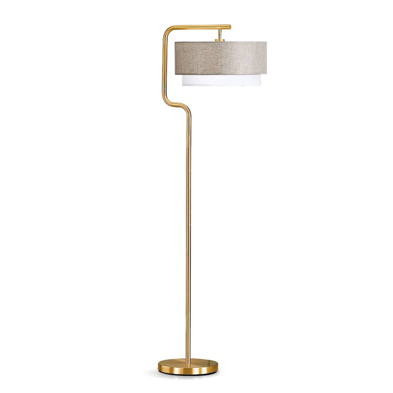 Aviate 63"H Metal Floor Lamp - BrushedBrass /BrownWhiteShade