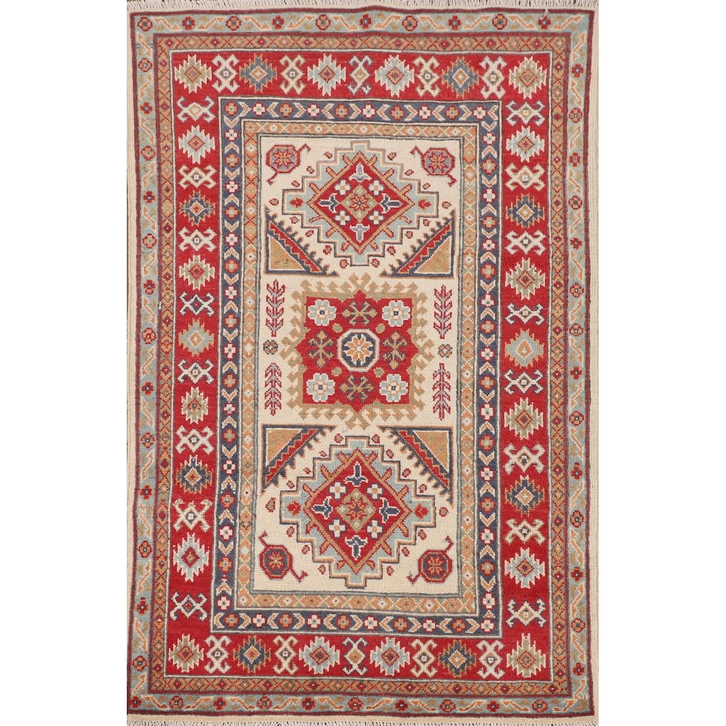 Kazak Accent Rug Hand-Knotted Traditional Beige Wool Carpet - 3'3" x 5'3"