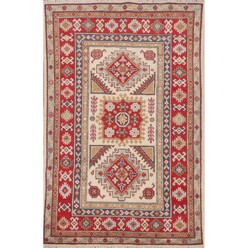 Kazak Accent Rug Hand-Knotted Traditional Beige Wool Carpet - 3'3" x 5'3"