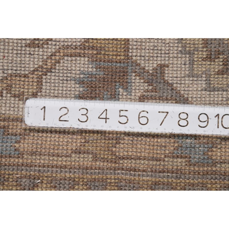 Geometric Gray Oushak Indian Area Rug Hand-Knotted Wool Carpet - 9'3"x 11'8"