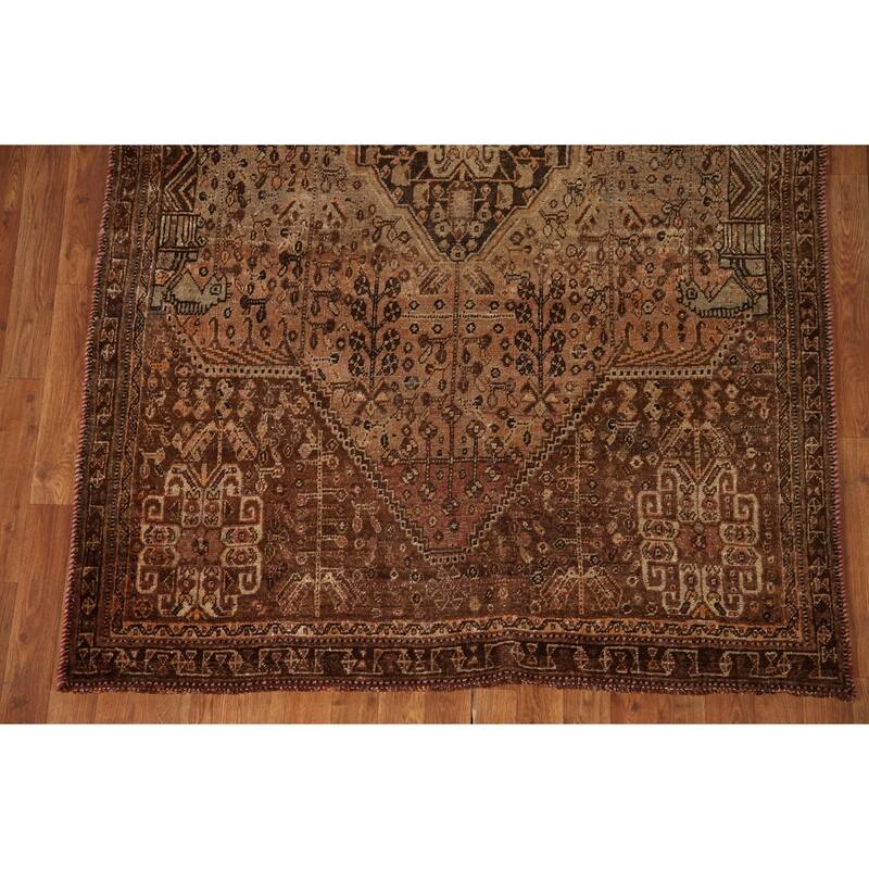 Qashqai Persian Antique Rug Hand-Knotted Vegetable Dye Wool Carpet - 4'8"x 7'9"