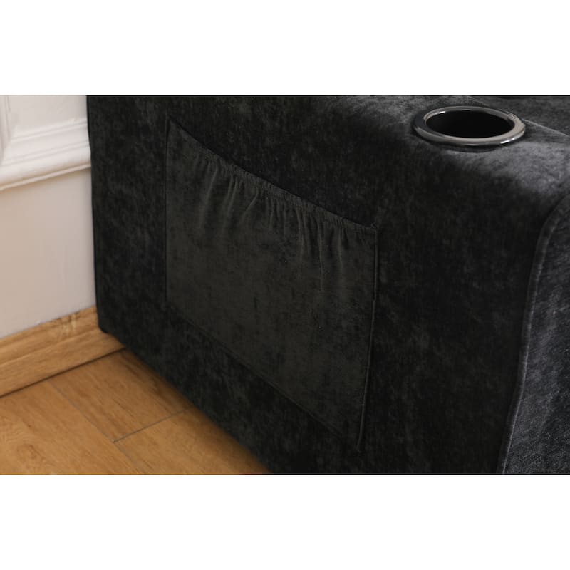 Sofa Bed with Pull-Out Straps, Velvet Sleeper Sofa with Side Storage Bags, Convertible Lounge Chaise Loveseat Daybed