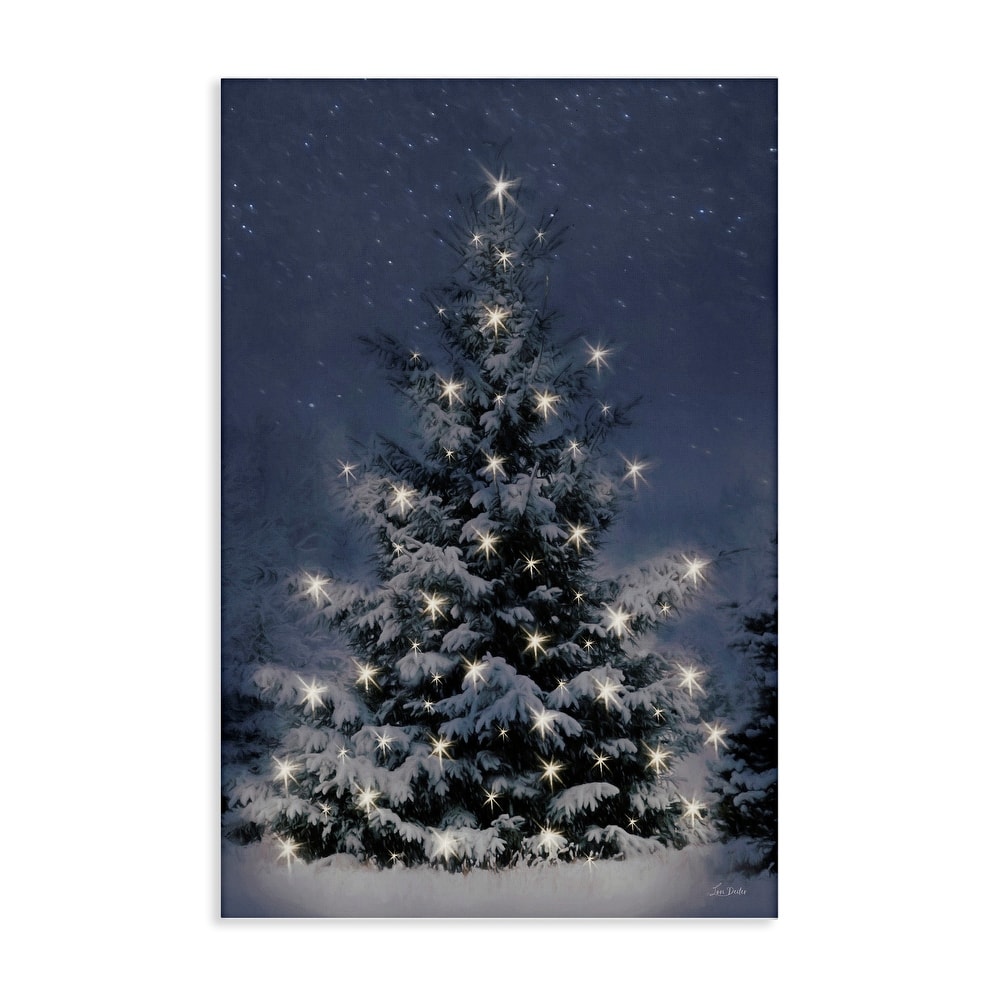 Stupell Snowy Nighttime Christmas Tree Canvas Wall Art Design By Lori Deiter